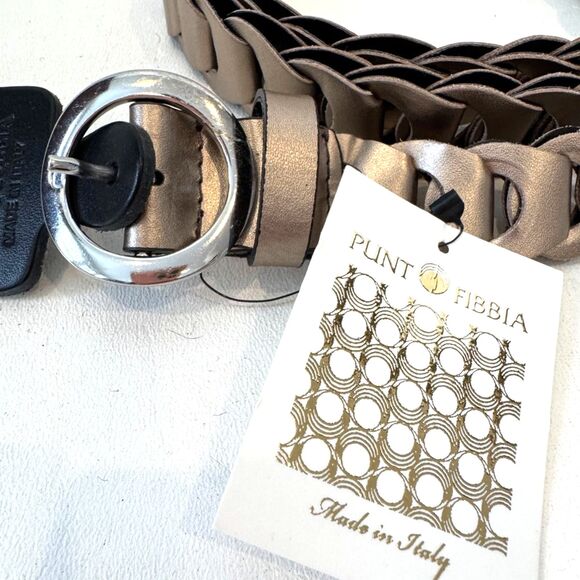 Punt Fibbia Leather Braided Belt Leather Sand Patch Belt Silver Buckle One Size main image 6